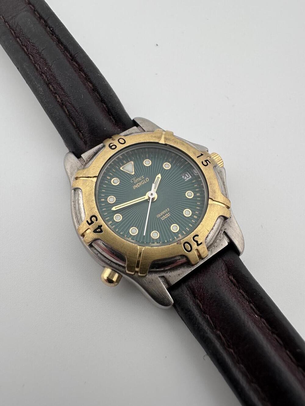 Timex Indiglo Women’s Watch 26mm Green Dial Two Tone Date Quartz